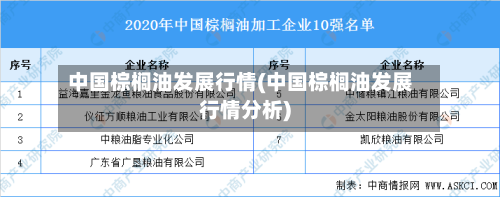 中国棕榈油发展行情(中国棕榈油发展行情分析)