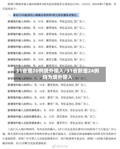31省增20例境外输入/31省新增24例均为境外输入-第2张图片