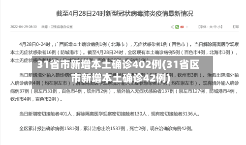 31省市新增本土确诊402例(31省区市新增本土确诊42例)