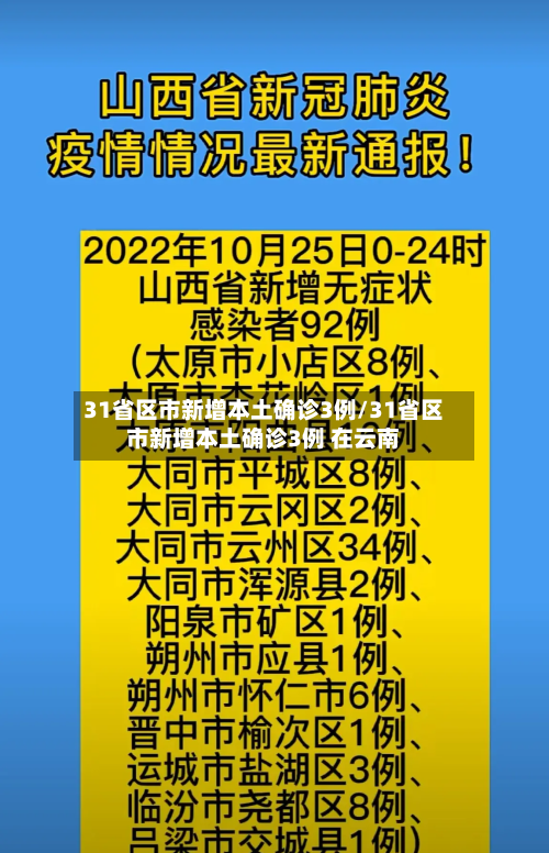 31省区市新增本土确诊3例/31省区市新增本土确诊3例 在云南