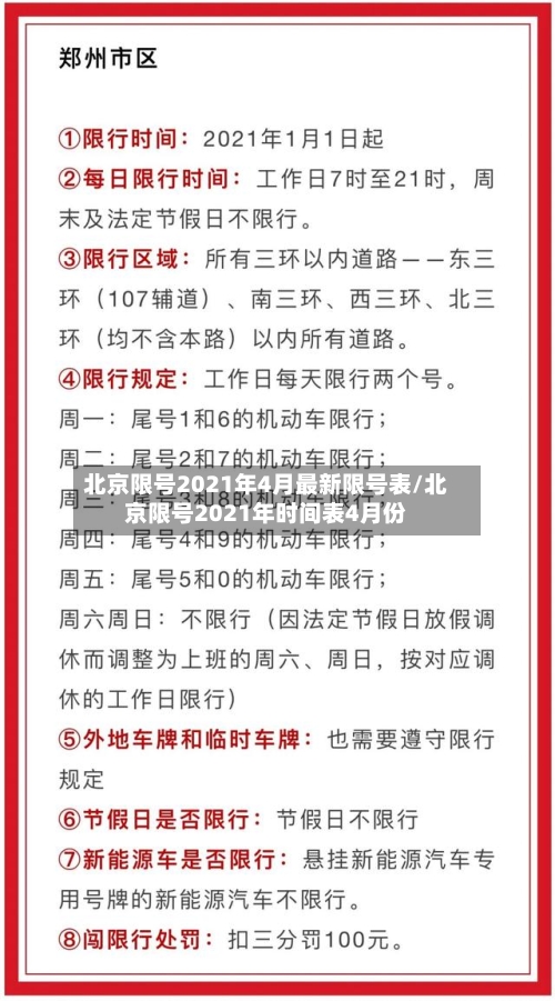 北京限号2021年4月最新限号表/北京限号2021年时间表4月份-第2张图片