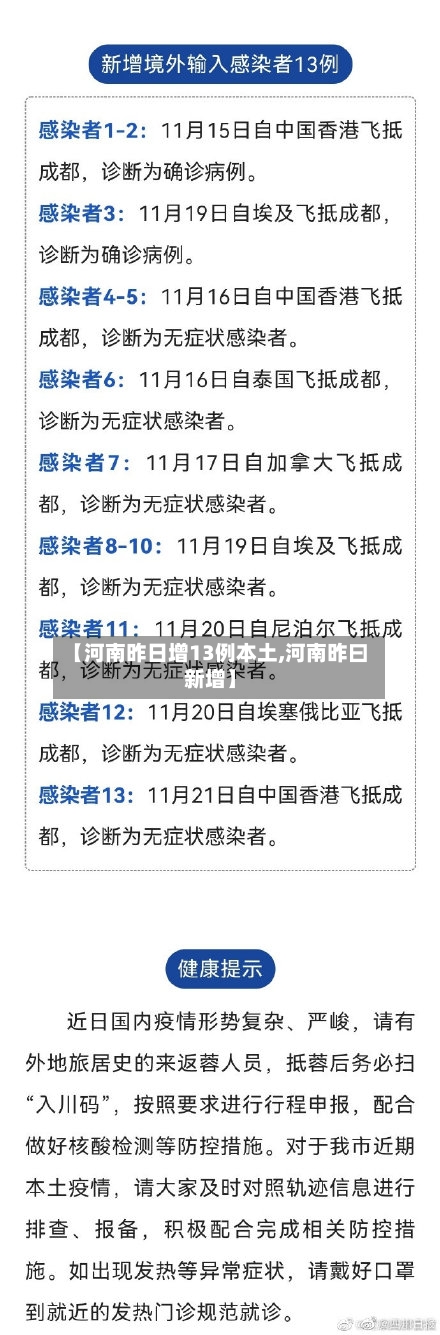 【河南昨日增13例本土,河南昨曰新增】