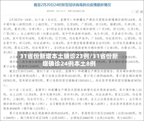 31省份新增本土确诊23例/31省份新增确诊24例本土8例