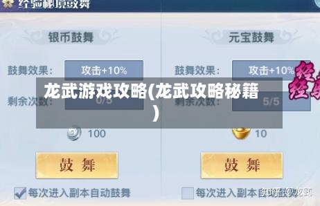 龙武游戏攻略(龙武攻略秘籍)