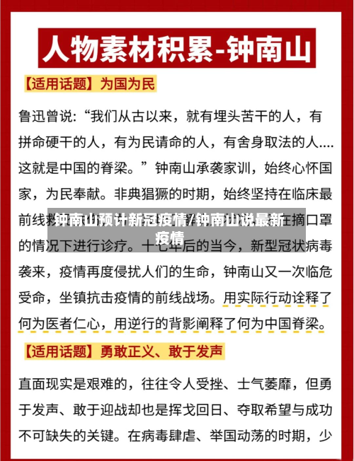 钟南山预计新冠疫情/钟南山说最新疫情