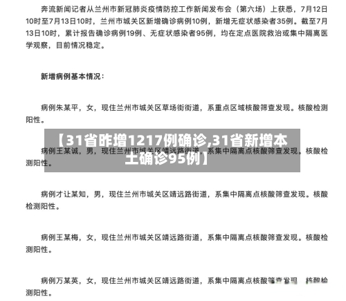 【31省昨增1217例确诊,31省新增本土确诊95例】-第1张图片