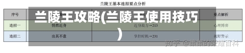 兰陵王攻略(兰陵王使用技巧)
