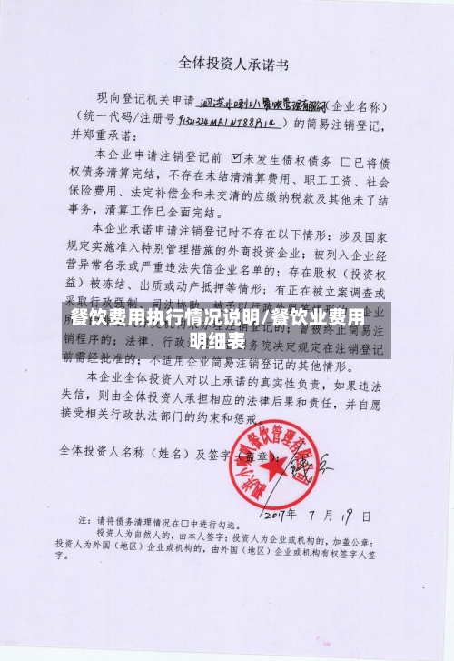餐饮费用执行情况说明/餐饮业费用明细表