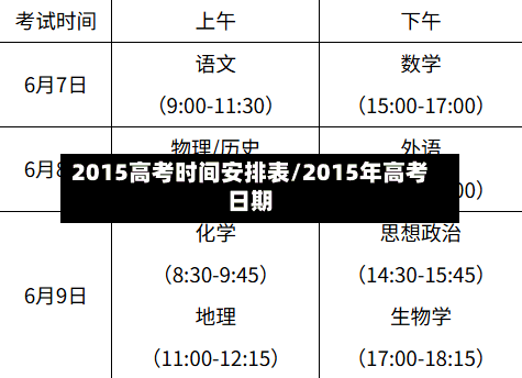 2015高考时间安排表/2015年高考日期-第1张图片