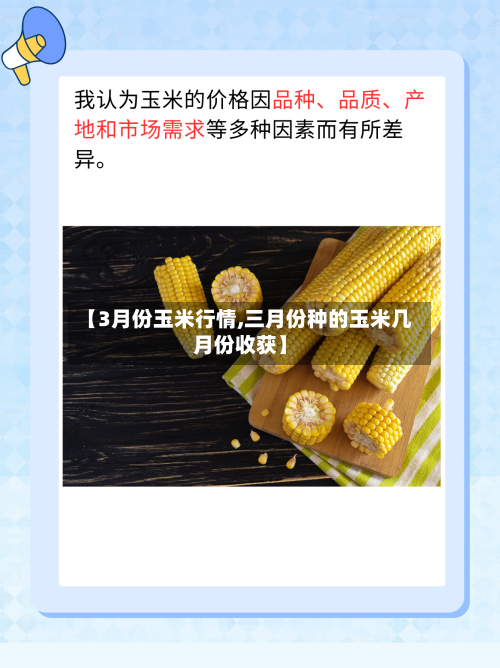【3月份玉米行情,三月份种的玉米几月份收获】-第1张图片