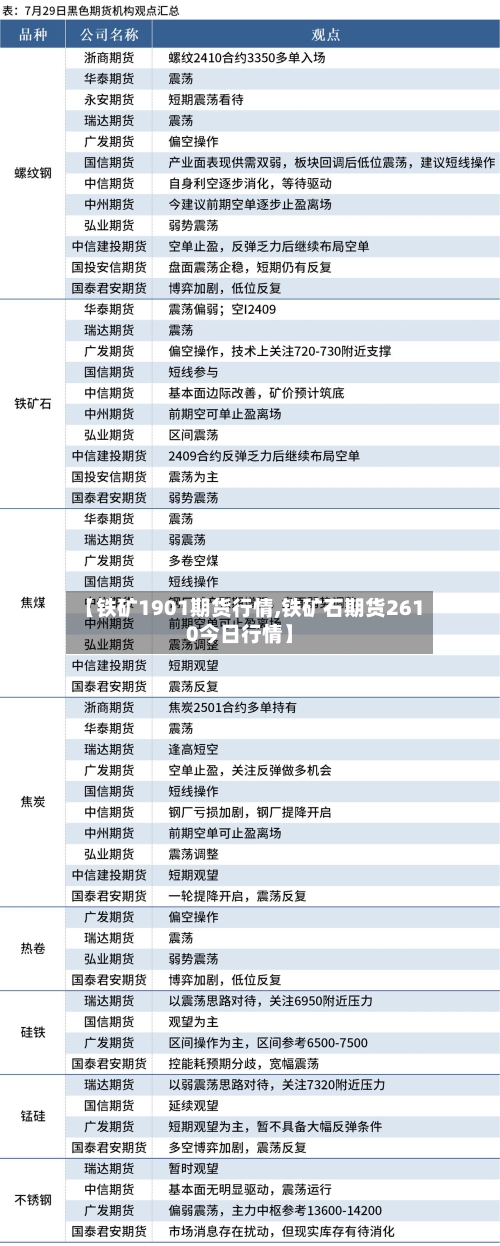 【铁矿1901期货行情,铁矿石期货2610今日行情】