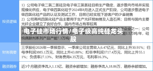 电子硅市场行情/电子级高纯硅龙头股