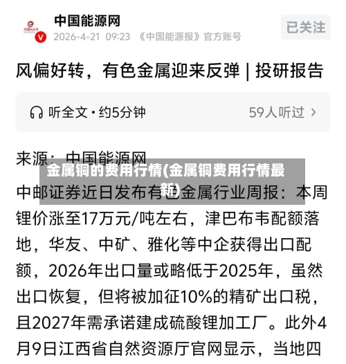 金属铜的费用行情(金属铜费用行情最新)-第1张图片