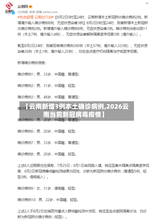 【云南新增3例本土确诊病例,2026云南当前新冠病毒疫情】-第1张图片