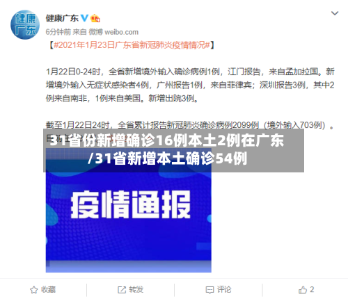 31省份新增确诊16例本土2例在广东/31省新增本土确诊54例-第1张图片