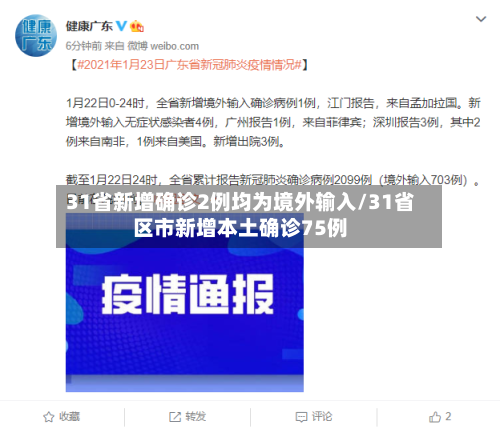 31省新增确诊2例均为境外输入/31省区市新增本土确诊75例