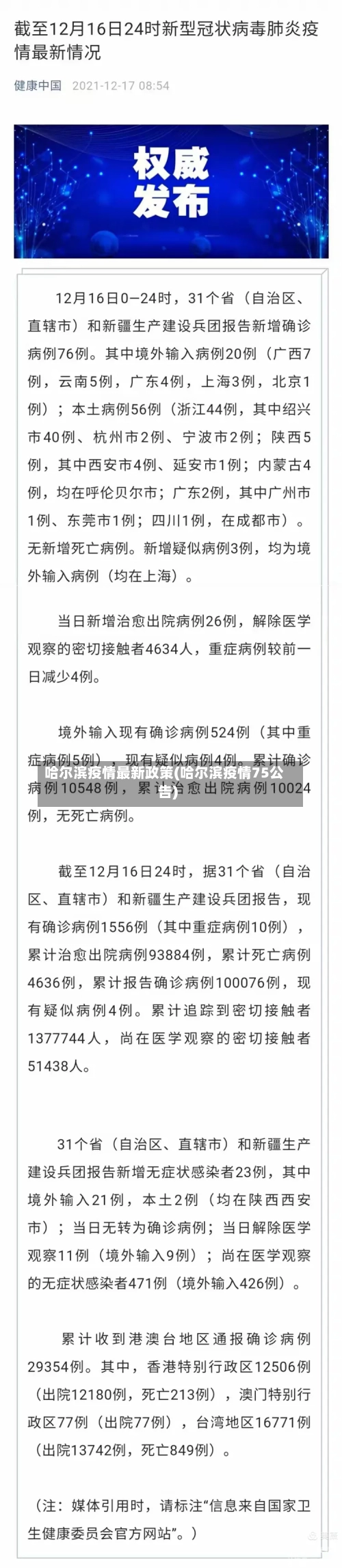 哈尔滨疫情最新政策(哈尔滨疫情75公告)
