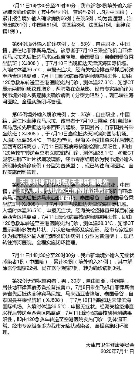 天津新增1例阳性(天津新增境外输入病例 新增本土病例情况另行通知)-第1张图片