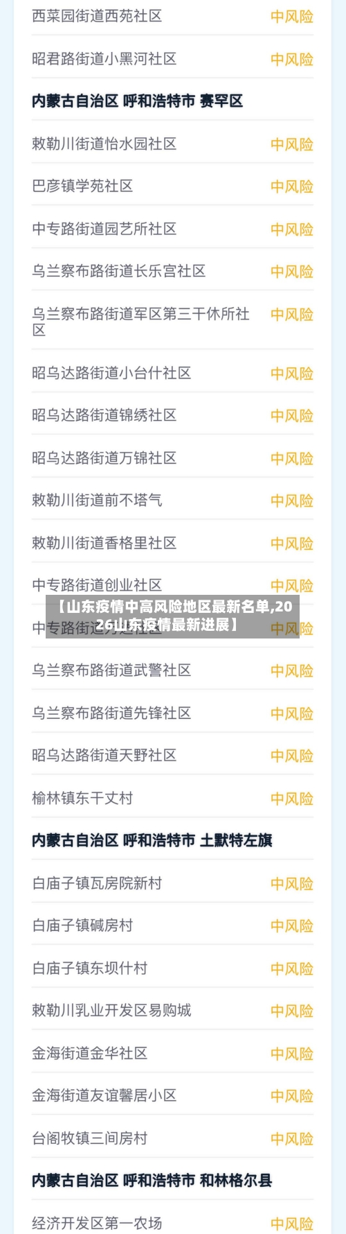 【山东疫情中高风险地区最新名单,2026山东疫情最新进展】