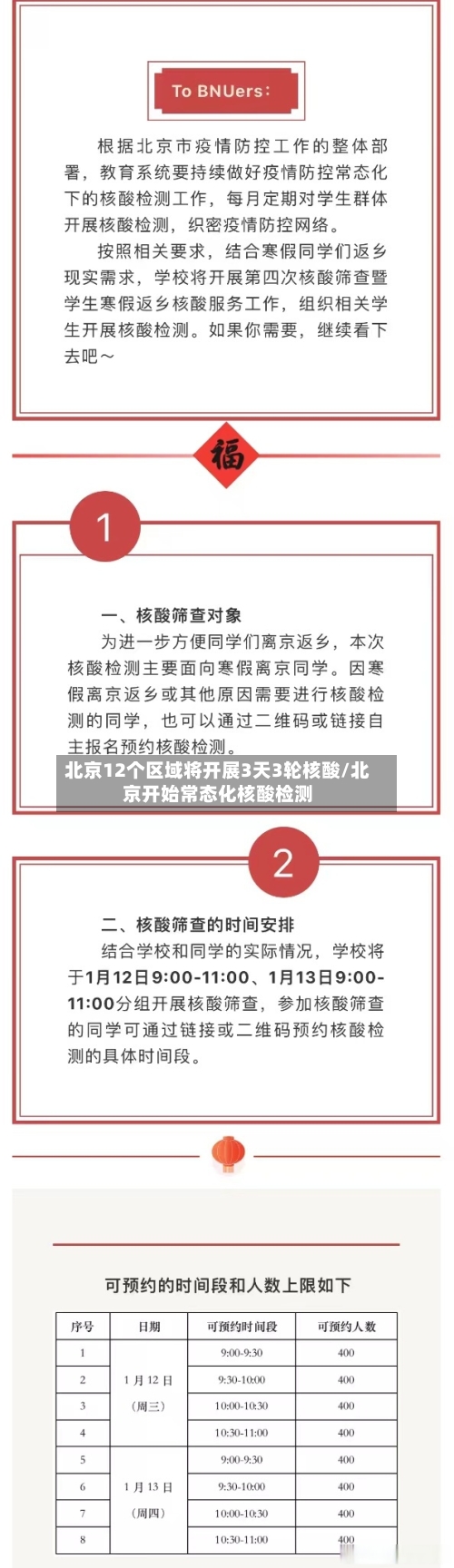 北京12个区域将开展3天3轮核酸/北京开始常态化核酸检测-第1张图片