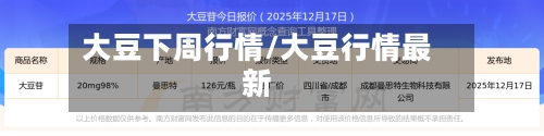 大豆下周行情/大豆行情最新